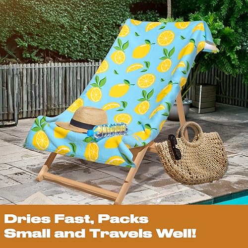 DREAMSCENE Mikrofaser-Strandtuch, Blaue Zitrone, Badehandtücher für Erwachsene, superschnell trocknendes Handtuch, Pool, Fitnessstudio, Sommer, Strand, Urlaub, 71 cm x 152 cm