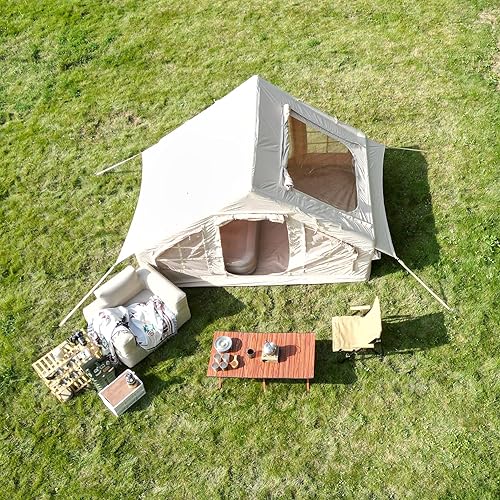 Gegtuon Zelt 4 Personen, Aufblasbares Zelt, Zelte mit Dachfenster Fliegengitter und Luftpumpe für Camping, Zelte Wasserdicht Familienzelt mit Kaminöffnung, 300x210x200 cm, Oxford+PVC