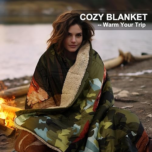 KawaGebo Kamp Sherpa Outdoor Decke Warm & Ultraleicht mit Packsack，N IN 1Camping Decke wasserabweisend，Poncho & Schlafsack Campingdecke Zum Schlafen,Deinem Van,145x200cm