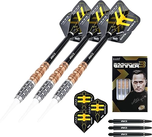 ONE80 Soft Dart Lourence Ilagan The Gunner 3 VHD 90% Tungsten Softtip Dart Softdart Dartpfeile Set mit Schäften und Flights Hochwertige Tungsten Softdarts