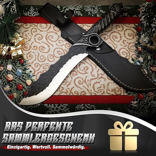 Purple Dragon Outdoor Messer Großes - 5mm Klingenrücken, Survival Messer aus Manganstahl, Full Tang Machete mit Zinklegierungs-Griff und Scheide, Ideal für Holz hacken, Geschenk für Männer, Schwarz