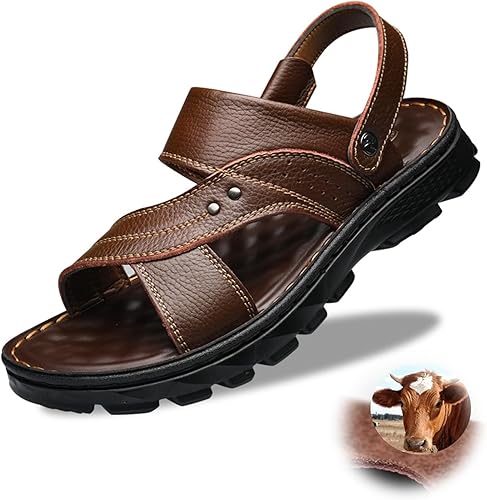 LTHTX Herren-Sandalen aus Leder, bequem, atmungsaktiv, Sport-Sandalen, offene Zehen, Urlaub, Strand, Hausschuhe für den Sommer