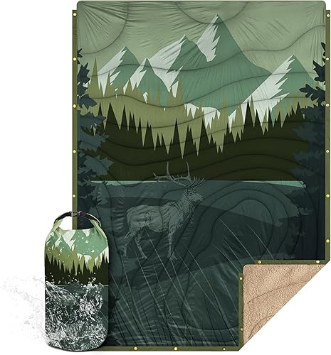 KawaGebo Kamp Sherpa Outdoor Decke Warm & Ultraleicht mit Packsack，N IN 1Camping Decke wasserabweisend，Poncho & Schlafsack Campingdecke Zum Schlafen,Deinem Van,145x200cm