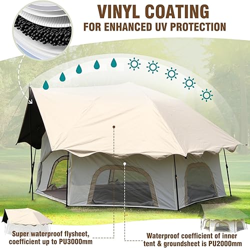 Chihee Pop-Up Stand-up Zelt Camping Zelte, Familien-Kabinenzelt mit Markise Veranda 3-Personen Outdoor-Zelt mit Bildschirm Raum große Kapazität, Wasserdicht und Winddicht, einfacher Aufbau, Wandern