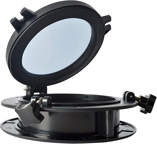 Amarine-made Ersatz-Fensteröffnungsloch für Boot, Yacht, rund, für Portlight, Bullauge, 25,4 cm, ABS und transparentes gehärtetes Glas, Schwarz