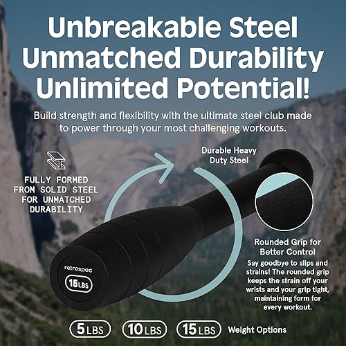 Retrospec Grip Steel Club Krafttraining, Rehabilitation, Stretching, Konditionierung und Rotationstraining – 5, 10, 6,8 kg Optionen für Damen und Herren