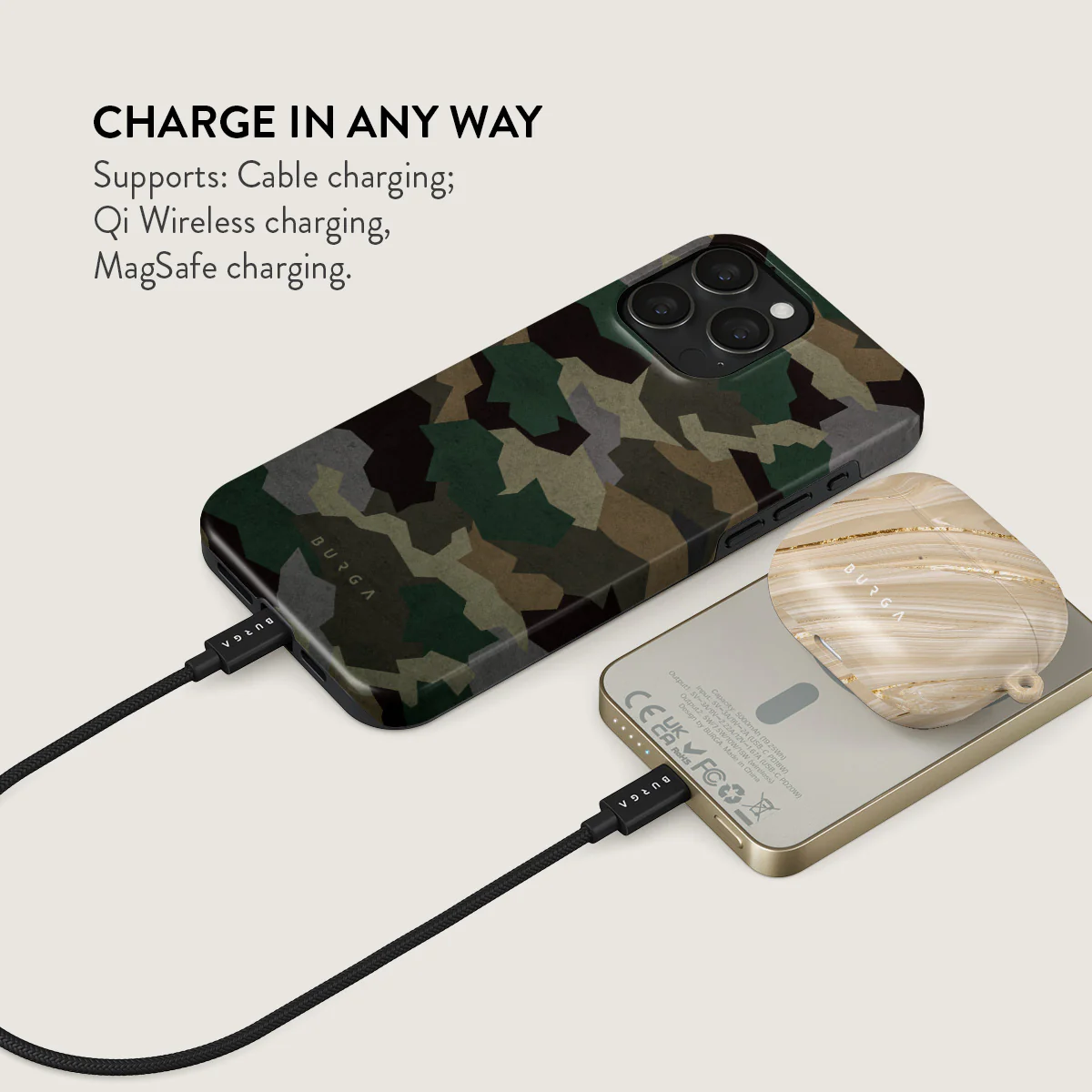 Tropical Green Camo - Magnetic Power Bank