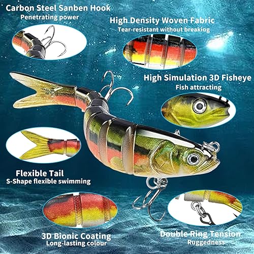 HYran Angelköder, 5 Stück Wobbler Hecht Köder, Barsch Köder, Angelköder für Süßwasser, Swimbait, Jerkbait Hecht mit 2 Drillingshaken und Fischköder Box, für Männer Familien-Angelausrüstung