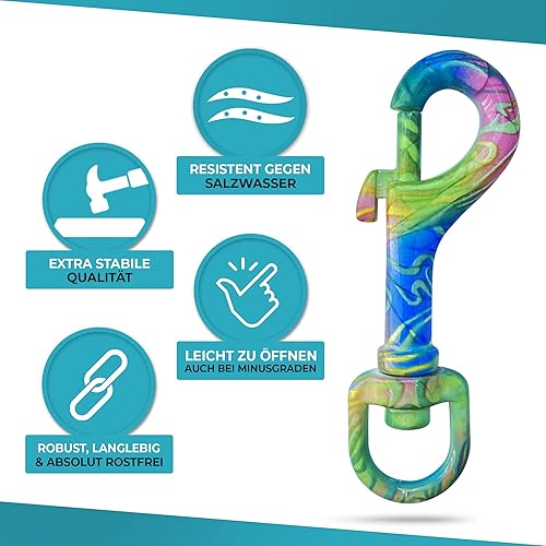 NEU KEYU® Bolzenkarabiner Handarbeit | Jeder Karabiner ein Unikat | Karabinerhaken | Karabiner Schlüsselanhänger | Karabinerhaken mit Drehgelenk | Karabiner Edelstahl | Wirbelkarabiner (Flower Power)