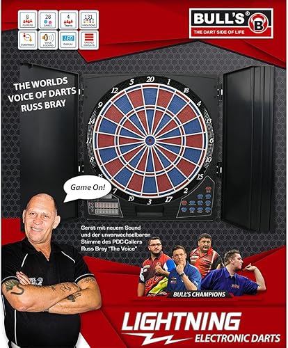 BULL'S 67981 Lightning Russ Bray Sound Elektronik Dartboard, Andere, Mehrfarbig, 45 cm x 41 cm