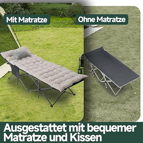 Flycoop Feldbett Klappbar mit Matratze und Kissen Campingbett 71cm/81cm Klappbett Camping Bett 204 kg Reisebett Erwachsene Gästebett für Garten Innen Outdoor Camping